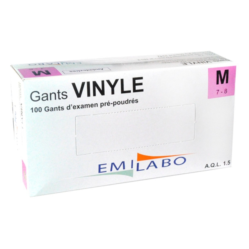 Boite de 100 gants Vinyle transparent non poudré T.L (8/9) - PROTEC